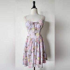 Floral Spaghetti Strap Sundress - Lavender Pink Yellow